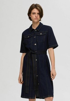 Selected Femme KURZÄRMELIGES - Denimové šaty - dark blue denim