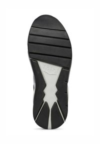 Sko sula i svart gummimaterial med ett zigzagmönster och grå accenter. Notabelt logo präglat nära hälen.