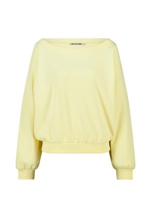 Lichtgele sweatshirt met lange mouwen, elastische boorden en zoom, en een brede ronde hals, met het label "America Today".