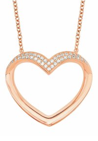 Roséguld hjärtformat hänge med kedja, med en rad små klara ädelstenar längs den övre kurvan av hjärtat.
