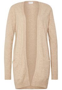 Beige kofta med öppen front, långa ärmar, ribbade muddarna och två framfickor. Tillverkad av ett mjukt, strukturerat material.