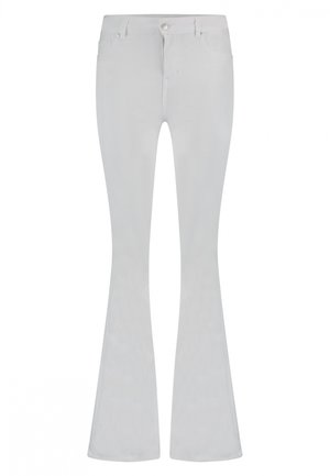 Witte flared jeans van denimstof, met een aansluitende taille, voorzakken en een rits met knoopsluiting. Schone lijnen en minimale details.