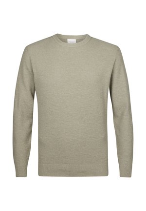 Hellgrüner Strickpullover mit rundem Halsausschnitt, langen Ärmeln und gerippten Bündchen. Verfügt über ein dezentes, strukturiertes Muster auf der gesamten Oberfläche.