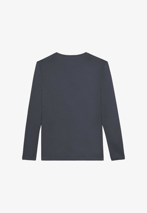 Maglietta a maniche lunghe in cotone grigio scuro. Design semplice con collo a giro, texture liscia e senza motivi o dettagli visibili.