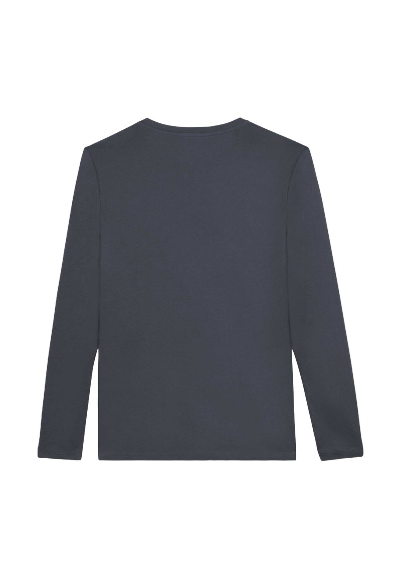 Maglietta a maniche lunghe in cotone grigio scuro. Design semplice con collo a giro, texture liscia e senza motivi o dettagli visibili.