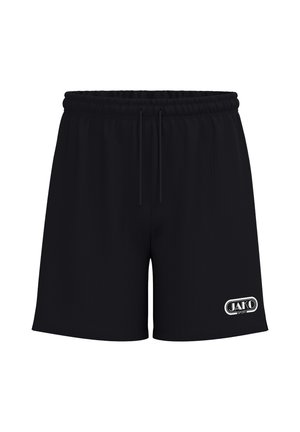 Sorte sportsshorts med elastisk taljebånd og snor, med en lille hvid Jako Sport-logo på det nederste højre ben.