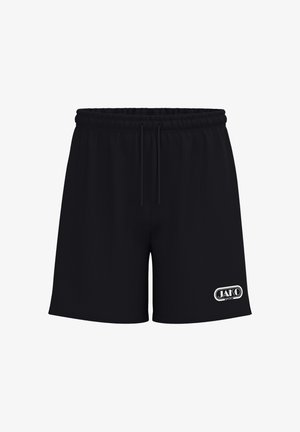 Zwarte sportshorts met elastische tailleband en trekkoord, met een klein wit Jako Sport-logo op het onderste deel van het rechterbeen.