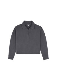 Grå cropped polo sweater med krave, lange ærmer og en afslappet pasform. Fremstillet af blødt, tekstureret stof.