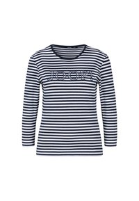 Camicia a maniche lunghe a righe in blu e bianco, con scollatura rotonda e logo "JOOP!" in colore a contrasto sul petto.