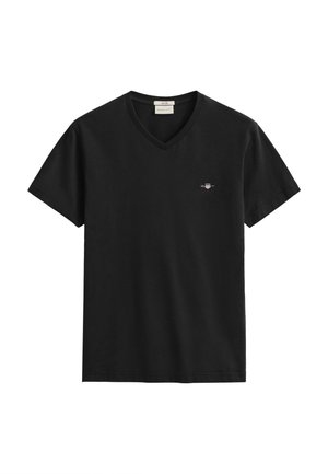 GANT, SLIM SHIELD V-NECK T-SHIRT, czarny