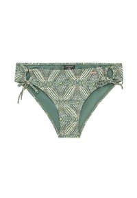 Grön mönstrad bikiniunderdel med blomsterdesign, justerbara sidoknyten och en mjuk yta. Tillverkad av stretchmaterial för komfort.