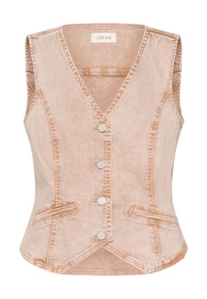 Pirtsakaval tonega teksatagi, V-kaelusega, varrukateta disain, viis hõbedast nööpi ja kaks esist taskut. Pehme tekstuur ja õrn läige.