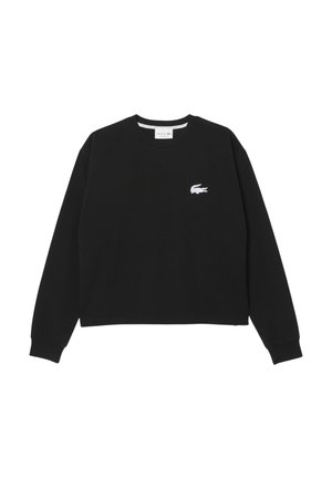Zwarte cropped sweatshirt van katoen, met een ronde halslijn, lange mouwen en een klein wit geborduurd Lacoste-logo op de borst.