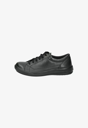 Schwarze Ledersneaker mit strukturiertem Obermaterial, Schnürdesign, runder Zehenpartie und Gummisohle. Verfügt über minimale Nähte und Ösen für die Schnürsenkel.