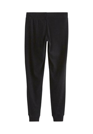 Pantaloni neri aderenti con un design fitted, texture liscia e cintura elastica. Nessun motivo visibile o dettagli in hardware.