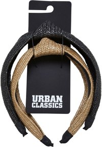 Set di due fasce intrecciate in nero e beige, realizzate in materiale testurizzato, confezionate su un cartoncino nero con il marchio "URBAN CLASSICS".