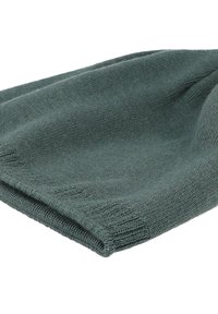 Dark green knitted fabric with a soft texture, featuring a subtle ribbed pattern and a clean, folded edge.