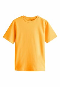 T-shirt jaune uni à manches courtes avec col rond, présenté sur un fond blanc.