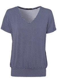 Krátké tričko s námořnicky modrým a bílým károvaným vzorem, s výstřihem do V, volným střihem a detailem s předtvarovaným lemem. Měkká, lehká látka s hladkým povrchem.