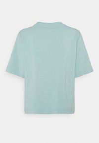 T-shirt à manches courtes en bleu clair, confectionné en coton doux. Dispose d'un col rond et d'un design simple et sans coutures au dos.