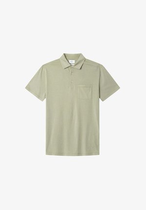 Světle zelené polo tričko z bavlněné směsi, s límečkem, tříknoflíkovou légou a kapsou na hrudi. Krátké rukávy, volný střih.