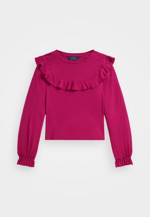 RUFFLED COTTON-MODAL TOP - Pikkade varrukatega topp - preppy pink