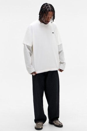 DOUBLE LAYER LONG SLEEVE TEE UNISEX - T-shirt à manches longues - white