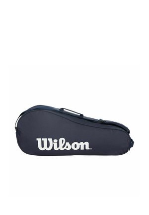 Borsa per racchette da tennis Wilson nera con cerniera e manico, mostrata su sfondo bianco.
