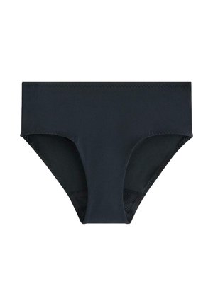 Czarne, bezszwowe figi z wysokim stanem, z przeszyciami w zygzak wzdłuż krawędzi oraz gładkiej, elastycznej tkaniny.