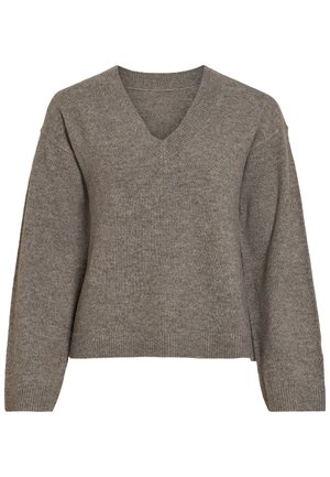 VILA, VILIGA L/S REV V-NECK KNIT TOP - NOOS - Пуловер - grey