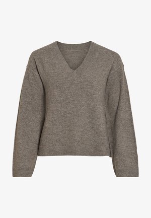 VILA, VILIGA L/S REV V-NECK KNIT TOP - NOOS - Пуловер - grey
