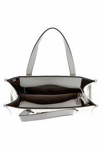 Borsa a mano grigia con esterno texturizzato, manici superiori, tasca interna con zip e fodera a fantasia. Caratterizzata da hardware in argento e una tracolla removibile.