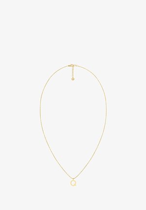 Złoty naszyjnik z łańcuszkiem, na którym znajduje się okrąły wisiorek z literą "Q". Łańcuszek ma delikatną, cienką fakturę i regulowany zapięcie.