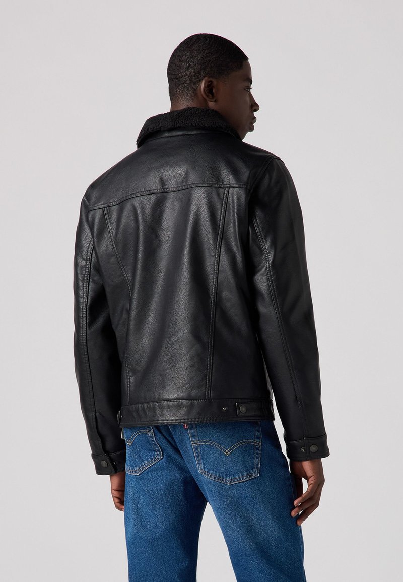 Black Leather Trucker Jacket Levis Trucker Cuero Leather Chaqueta