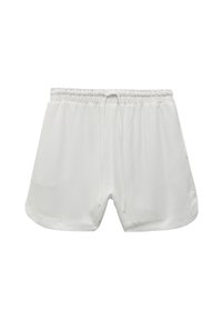 Hvide atletiske shorts med elastisk talje og snor. Blødt, glat stof med løs pasform og buet kant.