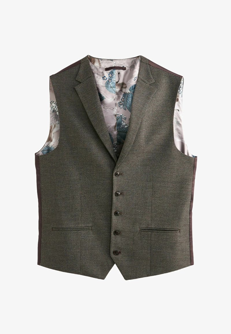 Hallhalli hallhinnaga ning viis nööpi, kahe esipocketiga ja mustriga siidvoodriga, mis sisaldab siniseid ja lillelisi motiive.