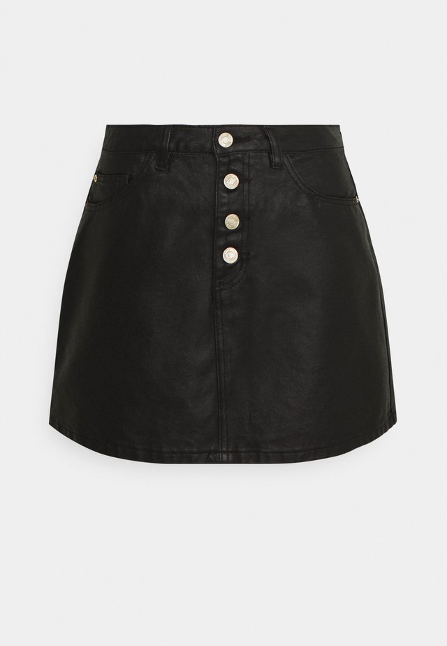 BUTTON FLY COATED SKIRT - Minijupe - black