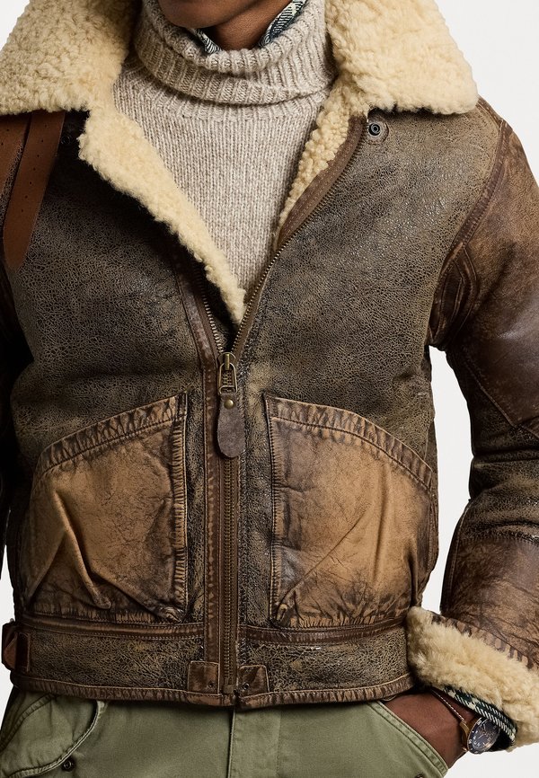 LEATHER-TRIM SHEARLING BOMBER JACKET - Leather jacket4