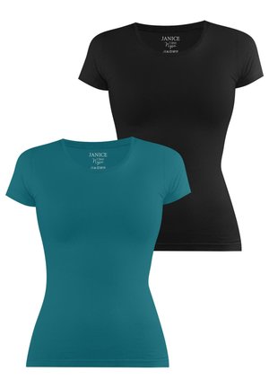 DAMen - T-Shirt basic - petrol schwarz
