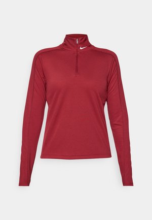 Punane pikas varrukas sportlik topp kõrge mock kaelusega ja pool tõmblukuga. Omab siledat, kerget kangast ja kontrastseid õmblusi varrukatel.