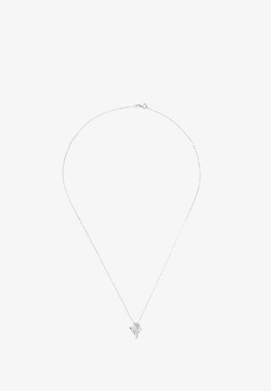 Sølv kæde med en delikat kæde, prydet med en kløver vedhæng dekoreret med små sten, der fremhæver et strømlinet og minimalistisk design.
