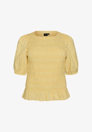 Zizzi, SMOCKBLUSE MIT RÜSCHENSAUM UND U-BOOT-AUSSCHNITT - Bluse - gelb