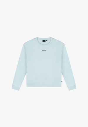 Hellblaues Sweatshirt mit Rundhalsausschnitt und langen Ärmeln, mit gerippten Bündchen und Saum, mit kleinem "BALLIN'"-Schriftzug mittig auf der Brust.