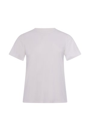 Almindelig hvid kortærmet T-shirt med rund halsudskæring, vist på hvid baggrund, uden synlige logoer eller designelementer.