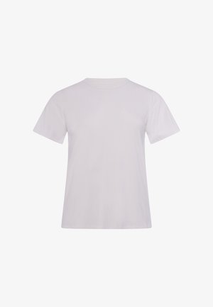 Almindelig hvid kortærmet T-shirt med rund halsudskæring, vist på hvid baggrund, uden synlige logoer eller designelementer.