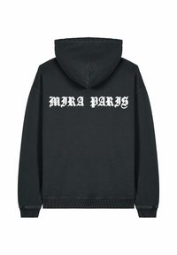 Felpa nera realizzata in misto cotone, con stampa bianca "MIRA PARIS" sul retro in un carattere audace e stilizzato. Vestibilità regolare con cappuccio.