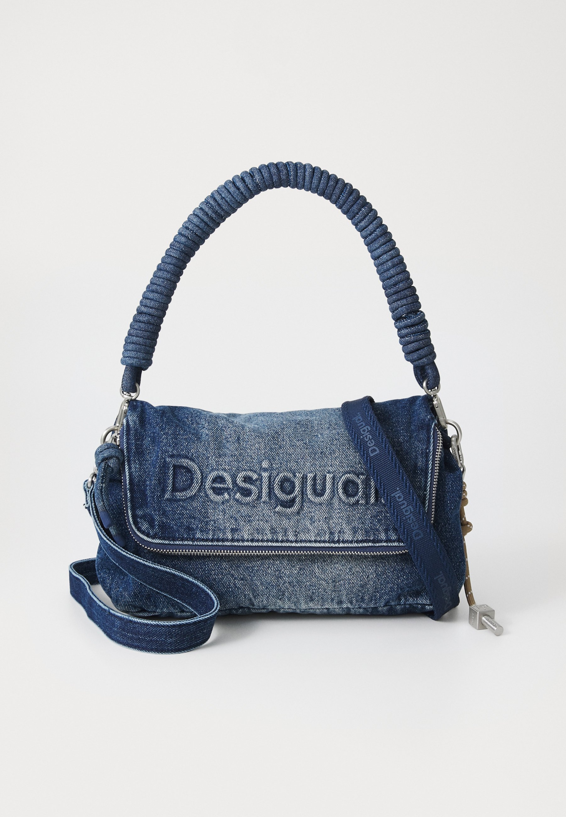 Borsa A Mano Desigual In Poliuretano - Design Con Topolino, Blu, Tante Tasche, Manico Removibile - Foto 5