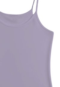 Top senza maniche di un morbido colore lavanda, con spalline sottili e scollatura rotonda, mostrato su uno sfondo bianco.