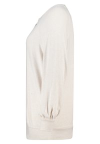 Lichtbeige langemouwtop met een ronde halslijn, textuurstof en elastische manchetten, met een ontspannen pasvorm en een eenvoudig ontwerp.