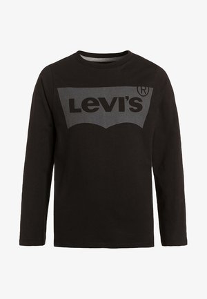 Sort langærmet t-shirt med rund hals og stort gråt Levi's-logo centreret på brystet.